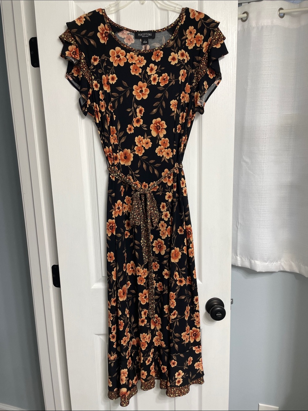 Black Floral Flowy Midi Dress Short Sleeve